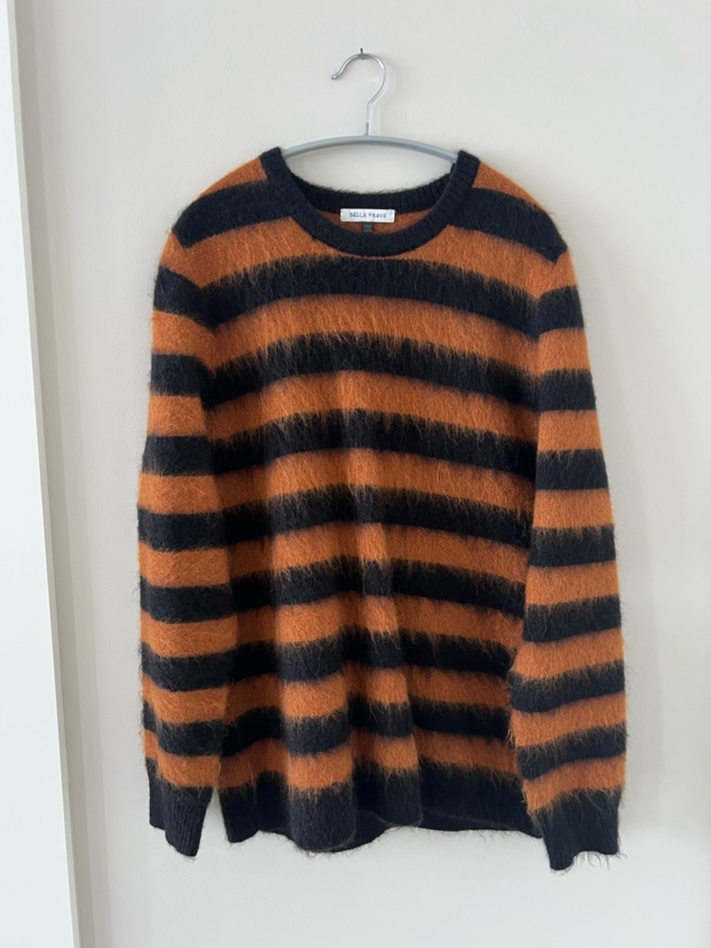 NEW Bella Freud Oversized Orange & Black Striped Mohair Crewneck Sweater